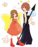  anna_irving antenna bee blush brown_eyes brown_hair butterfly costume couple frown kratos_aurion long_hair redhead short_hair smile tales_of_symphonia wave wings 