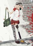  bad_id bag bandage bandages blonde_hair blood bomb explosive explosives eyepatch grenade hat lefty10 miniskirt mouth_hold prosthesis red_eyes single_thighhigh skirt striped striped_legwear thigh-highs thighhighs 