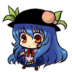 blush chibi hat hinanawi_tenshi long_hair simple_background skirt socha solo touhou