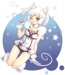  animal_ears bare_legs bishoujo_senshi_sailor_moon curly_hair futomashi gloves jewelry kneeling magical_girl mouse_ears mouse_tail necklace no_legwear pointing purple_eyes sailor_iron_mouse smile solo tail white_hair wink 