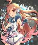  android blush dress earmuffs gloves headphones headset long_hair microphone miki_(vocaloid) mitsuk red_eyes red_hair redhead robot_joints sf-a2_miki smile solo striped striped_gloves vocaloid wink 