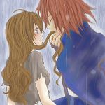   anna_irving blush brown_hair couple closed_eyes kratos_aurion rain redhead tales_of_symphonia  