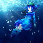  blue_hair boots bubble closed_eyes hat highres kawashiro_nitori key mashiron short_hair smile solo touhou twintails underwater wet_clothes 