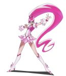  amagami_(pixiv676322) bayonetta bayonetta_(character) beauty_mark boots cure_blossom cure_blossom_(cosplay) female glasses high_heels kneehighs lollipop long_hair mole pink_hair ponytail pretty_cure solo very_long_hair 
