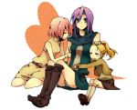   3girls blonde_hair boots closed_eyes faris_scherwiz female final_fantasy final_fantasy_v green_eyes headband krile_mayer_baldesion lenna_charlotte_tycoon long_hair open_mouth pink_hair ponytail purple_hair sakeruchees shoes short_hair sitting socks  