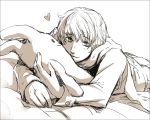  beige dgray foreshortening hands heart hug male monochrome russia_(hetalia) scarf sketch smile stuffed_animal stuffed_toy 