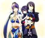  1girl androgynous black_hair blue_hair family highres husband_and_wife if_they_mated jewelry judith mizu_no_karuki pointy_ears repede ring tales_of_(series) tales_of_vesperia wedding_ring yuri_lowell 