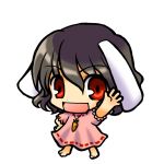  barefoot black_hair bunny_ears chibi dress inaba_tewi rabbit_ears red_eyes simple_background socha solo touhou 