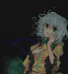  1girl amayoikazuto dark eyebrows_visible_through_hair female green_eyes hand_on_own_face komeiji_koishi looking_at_viewer small_breasts solo tears thorns touhou white_hair 