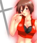  breasts brown_eyes brown_hair cleavage lingerie meiko midriff nagare open_mouth solo underwear vocaloid 