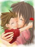   anna_irving brown_hair child closed_eyes flower hug lloyd_irving mother_and_son oekaki smile tales_of_symphonia  