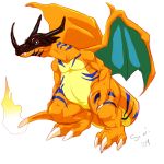  charizard claws crossover digimon fangs fire fusion greymon horns pokemon pokemon_(creature) wings 