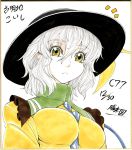  breasts character_name face hat imizu_(nitro_unknown) impossible_clothes impossible_shirt komeiji_koishi marker_(medium) millipen_(medium) shikishi shirt short_hair solo touhou traditional_media white_hair 