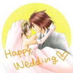  anna_irving brown_hair couple flower holding hug kratos_aurion short_hair tales_of_symphonia wedding wedding_dress 