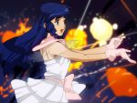  battle blue_hair bow choujikuu_yousai_macross dress explosion gloves kaisen lynn_minmay macross macross:_do_you_remember_love? skirt space the_super_dimension_fortress_macross war 