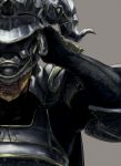  armor beard clenched_teeth facial_hair final_fantasy final_fantasy_xii gabranth gloves grey_background guri_otoko helmet male solo 