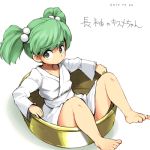  barefoot bucket feet green_eyes green_hair in_bucket in_container japanese_clothes kimono kisume lowres short_hair solo touhou twintails yukata 