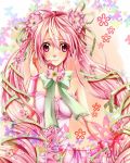  alternate_color bad_id bow fer_vor flower hatsune_miku highres long_hair pink_eyes pink_hair ribbon sakura_miku smile solo twintails vocaloid 