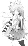  asymmetrical_clothes bare_shoulders bow chain hands_clasped ideolo long_hair monochrome original single_thighhigh solo striped thigh-highs thighhighs 