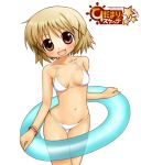  blonde_hair brown_eyes hidamari_sketch innertube izu short_hair solo swimsuit yuno 