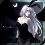  arin bespectacled blue_eyes breasts bunny_ears bunnysuit cleavage glasses gloves long_hair moon pangya pantyhose rabbit_ears silver_hair white_hair wings yori 