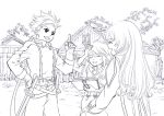  book buttons colette_brunel genis_sage lloyd_irving long_hair monochrome short_hair sio_vanilla sketch smile sword tales_of_symphonia 