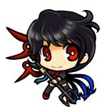  chibi dress houjuu_nue polearm red_eyes simple_background socha solo thighhighs touhou trident weapon wings 