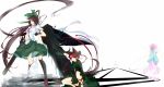  arm_cannon braid highres homura_bi kaenbyou_rin komeiji_koishi komeiji_satori long_hair reiuji_utsuho squatting standing tail touhou twin_braids very_long_hair weapon wings 