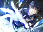  1boy androgynous bangs black_hair bowl_cut eyelashes highres kiriko_(42g8ak3107) looking_at_viewer male_focus protagonist_(smtv) school_uniform shin_megami_tensei shin_megami_tensei_v short_hair simple_background solo 