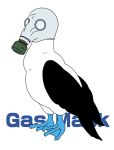  animal animal_focus bird english_text full_body gas_mask gurageida highres no_humans original seagull simple_background webbed_feet white_background 