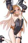  1girl abigail_williams_(fate) animal_ears armpits arms_up bangs blonde_hair blue_eyes blush detached_sleeves fate/grand_order fate_(series) flat_chest kopaka_(karda_nui) long_hair looking_at_viewer parted_bangs playboy_bunny rabbit_ears simple_background smile solo white_background 