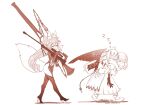  animal_ears bob_cut boots cape carrying catsuit choco_(chocolate_shop) dragon_horns dragon_tail dragon_wings fairy_knight_lancelot_(fate) fate/grand_order fate_(series) fox_ears fox_tail fur-trimmed_boots fur-trimmed_cape fur_trim gameplay_mechanics glasses gun high_heels highres horns koyanskaya_(fate) oberon_(fate) piggyback ponytail ribbon rifle robe sleeping sword tail tamamo_(fate) weapon wings zzz 