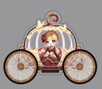  1girl aluce beatrice_(umineko) blonde_hair blue_eyes blush bug butterfly car chibi dress flower grey_background ground_vehicle hair_ornament hand_on_lap happy insect long_dress looking_at_viewer motor_vehicle necktie open_mouth pillow shiny shiny_clothes shiny_hair shiny_skin simple_background sitting smile solo solo_focus tied_hair umineko_no_naku_koro_ni wheel 