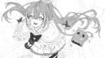  1girl bag feather_hair_ornament feathers gloves greyscale hair_ornament highres holocouncil hololive hololive_english long_hair monochrome nanashi_mumei ninomae_ina&#039;nis_(artist) paper_bag ribbon solo virtual_youtuber 