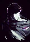  1boy amon_koutarou bangs black_background black_hair bruise closed_mouth commentary_request highres injury light looking_at_viewer male_focus one_eye_covered pale_skin sanoi_(giraffe) shiny shiny_hair short_hair simple_background solo tokyo_ghoul upper_body 