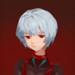  1girl ayanami_rei black_bodysuit blue_hair bodysuit chinese_commentary commentary_request highres lips long_hair looking_at_viewer mudined neon_genesis_evangelion plugsuit rebuild_of_evangelion red_background red_eyes short_hair solo upper_body 
