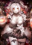  1girl abyssal_ship breasts cannon colored_skin dress drill_hair flower_armlet kantai_collection large_breasts new_light_cruiser_princess orange_eyes rigging rui_shi_(rayze_ray) short_dress sidelocks solo thigh-highs turret twin_drills twintails white_hair white_legwear white_skin 