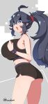  1girl @_@ absurdres breasts hex_maniac_(pokemon) highres huge_breasts long_hair pokemon pokemon_(game) pokemon_xy ponytail purple_hair sideboob solo sportswear toudori 