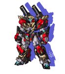  absurdres beifun_otona blue_eyes clenched_hands glowing glowing_eye highres mecha no_humans original science_fiction shoulder_cannon sketch solo standing v-fin white_background 