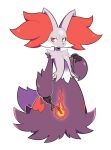 :3 alternate_color artsy-rc closed_mouth delphox furry highres holding holding_stick looking_at_viewer no_humans pokemon pokemon_(creature) shiny_pokemon simple_background smile solo stick white_background