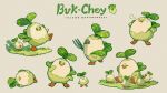  bird bok_choy chicken english_text food fork fusion highres multiple_views onemegawatt original pun vegetable walking 