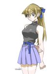  1girl 203wolves blonde_hair blue_dress blush breasts exposed_shoulders high_ponytail long_hair ponytail tenjouin_asuka yuu-gi-ou yuu-gi-ou_gx 