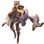  1boy animal_ears black_pants blue_eyes cape erune full_body gloves granblue_fantasy hood hood_down long_sleeves male_focus mask mask_over_one_eye minaba_hideo mole mole_under_eye official_art pants sheathed_cut short_hair silver_hair six_(granblue_fantasy) solo_focus sparkle transparent_background weapon 