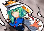  1girl blouse blue_vest flat_chest green_eyes green_hair long_sleeves qqqrinkappp shiki_eiki short_hair solo touhou traditional_media vest white_blouse wide_sleeves 