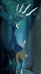  blurry commentary_request forest gen_6_pokemon grey_eyes highres kura_(shironagasu02) legendary_pokemon looking_to_the_side nature no_humans pokemon pokemon_(creature) solo standing symbol-shaped_pupils tree xerneas 