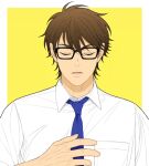  1boy ace_of_diamond animated animated_gif baseball_helmet baseball_uniform brown_eyes brown_hair glasses happy_birthday helmet male_focus miyuki_kazuya necktie school_uniform shirt short_hair smile solo sportswear twoframe upper_body white_shirt 