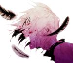  1boy awara_kayu bangs blood blood_in_hair blood_on_face face feathers from_side hair_ornament hair_over_eyes hairclip shirt short_hair simple_background solo suzuya_juuzou tears tokyo_ghoul white_background x_hair_ornament 