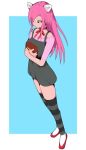  1girl bangs dress elfen_lied highres horns long_hair lucy_(elfen_lied) pink_hair red_footwear ribbon simple_background snarkilly1111 solo standing striped striped_legwear thigh-highs 