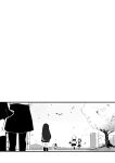  6+girls absurdres asashio_(kancolle) building etorofu_(kancolle) greyscale hat highres kantai_collection long_hair ma_rukan miniskirt monochrome multiple_girls sailor_hat school_uniform short_hair skirt tree 