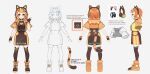  1girl akatsuki_banmai black_legwear blonde_hair brown_skirt character_sheet closed_mouth concept_art fingerless_gloves full_body gloves hair_ornament hairclip headphones hood hoodie miniskirt multicolored_hair nijigen_project orange_eyes orange_hair shoes short_hair sirious_long skirt sneakers tail two-tone_hair virtual_youtuber 